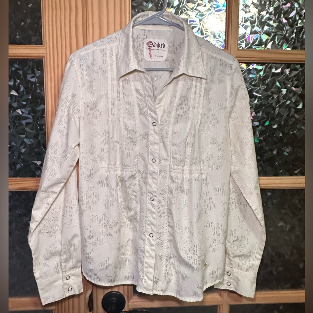 Adiktd Women's Sz L Long Sleeve Shirt Cowboy Western Snap Button Up FarmCore